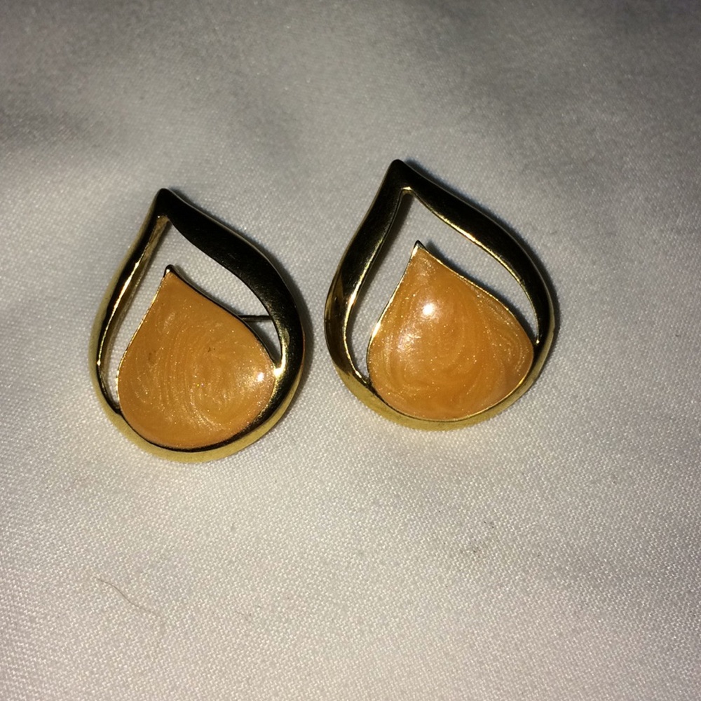 Semi-precious peach & opal dusted stone earrings